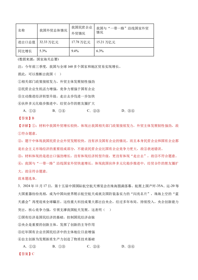 必修二《经济与社会》测试（解析版）_42025年新高考资料_二轮复习_上好课2025年高考政治二轮复习讲练测（新高考通用）338376762