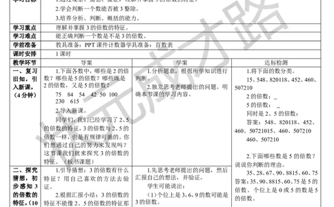 第2课时3的倍数的特征_1-6年级下册_R5数下新插图版_R5数下教案+学案_导学案_2因数与倍数_2.2、5、3的倍数的特征