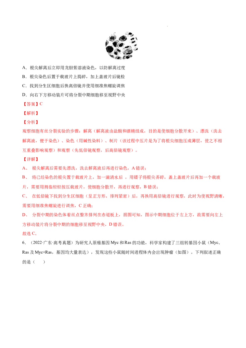 专题04细胞的生命历程（包括减数分裂）-三年（2020-2022）高考真题生物分项汇编（全国通用）（解析版）_高考真题分类汇编(2012-2022)生物_高考真题分项汇编(2020-2022)生物