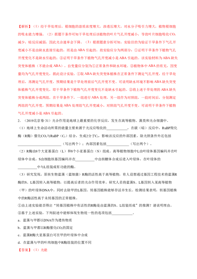 专题14光合作用与呼吸作用综合-十年（2012-2021）高考生物真题分项汇编（全国通用）（解析版）_高考真题分类汇编(2012-2022)生物_高考真题分项汇编(2012-2021)生物