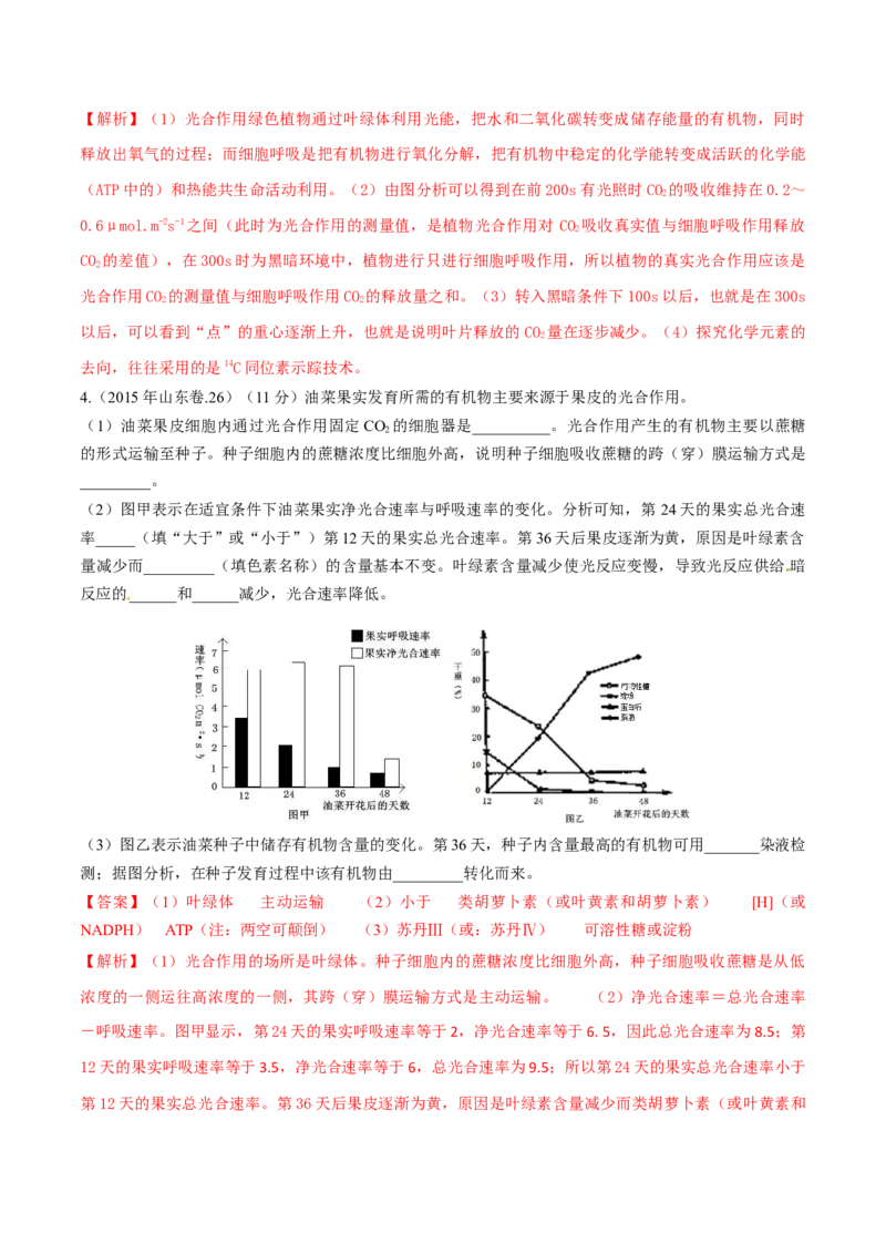 专题14光合作用与呼吸作用综合-十年（2012-2021）高考生物真题分项汇编（全国通用）（解析版）_高考真题分类汇编(2012-2022)生物_高考真题分项汇编(2012-2021)生物