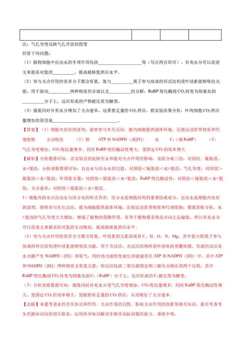 专题14光合作用与呼吸作用综合-十年（2012-2021）高考生物真题分项汇编（全国通用）（解析版）_高考真题分类汇编(2012-2022)生物_高考真题分项汇编(2012-2021)生物
