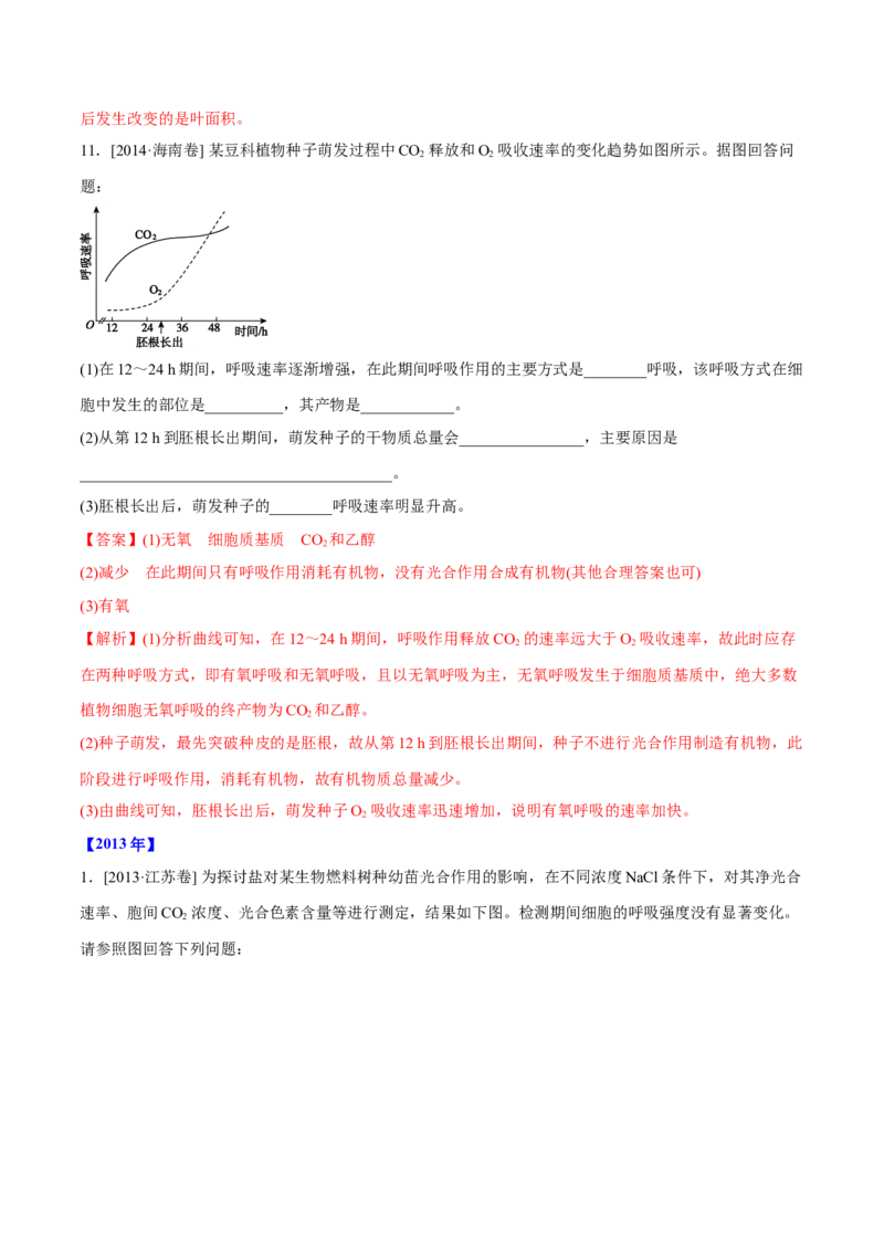 专题14光合作用与呼吸作用综合-十年（2012-2021）高考生物真题分项汇编（全国通用）（解析版）_高考真题分类汇编(2012-2022)生物_高考真题分项汇编(2012-2021)生物