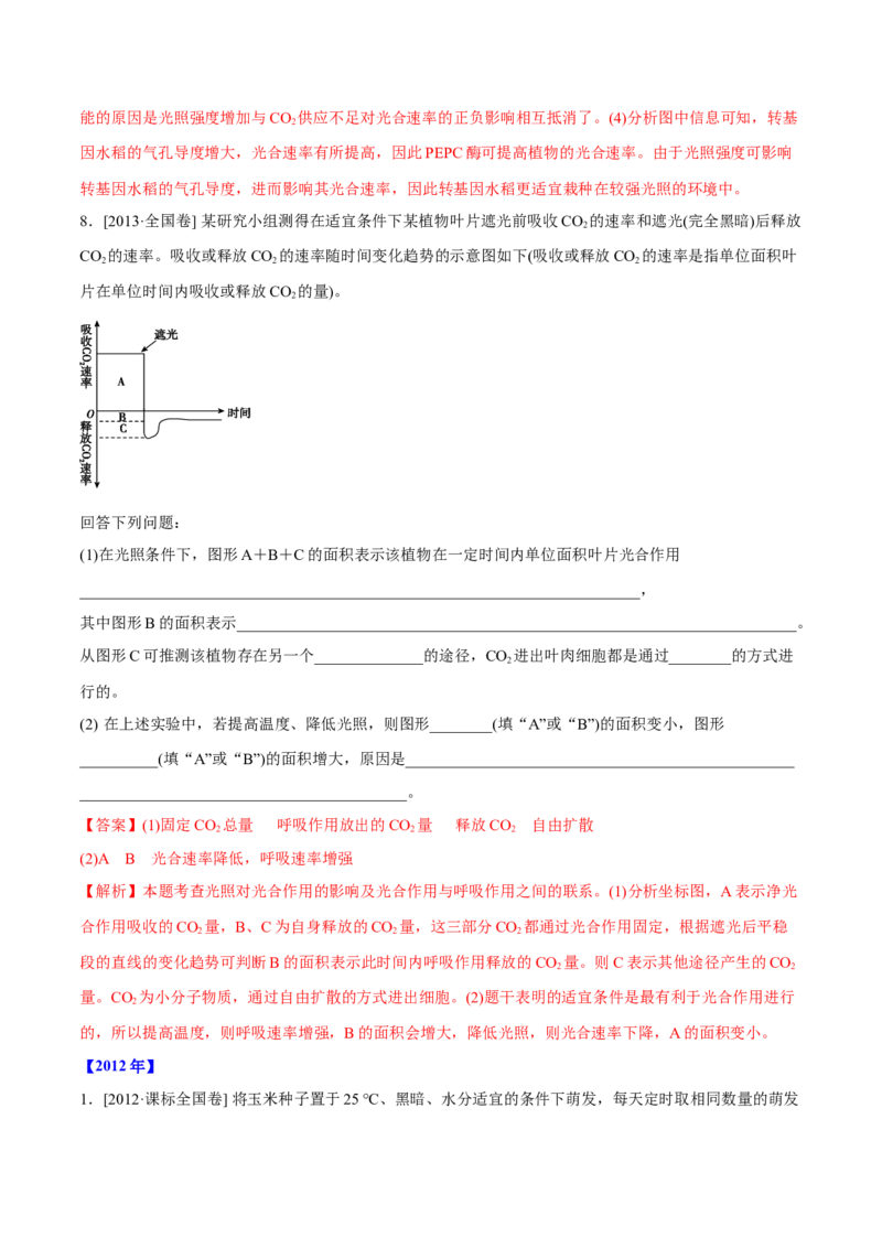 专题14光合作用与呼吸作用综合-十年（2012-2021）高考生物真题分项汇编（全国通用）（解析版）_高考真题分类汇编(2012-2022)生物_高考真题分项汇编(2012-2021)生物
