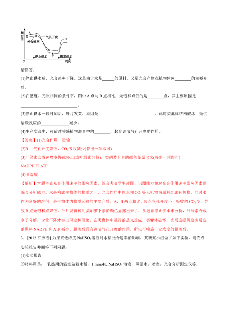 专题14光合作用与呼吸作用综合-十年（2012-2021）高考生物真题分项汇编（全国通用）（解析版）_高考真题分类汇编(2012-2022)生物_高考真题分项汇编(2012-2021)生物