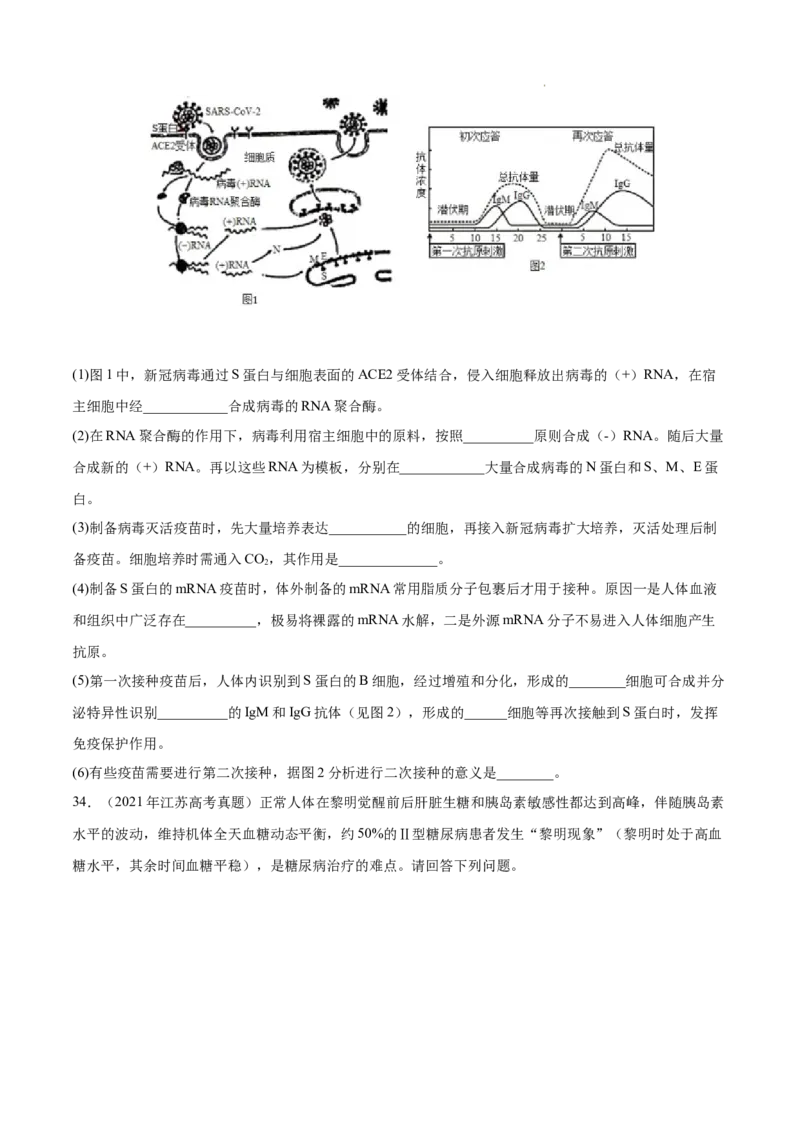 专题09动物生命活动的调节-三年（2020-2022）高考真题生物分项汇编（全国通用）（原卷版）_高考真题分类汇编(2012-2022)生物_高考真题分项汇编(2020-2022)生物