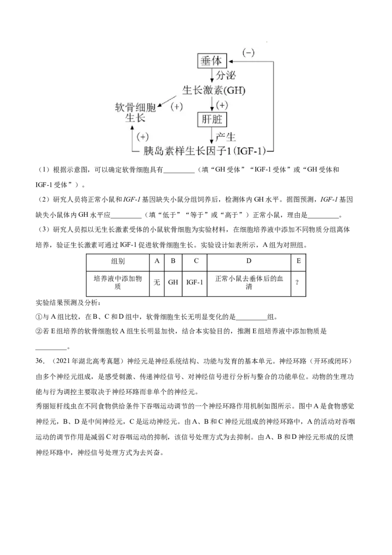 专题09动物生命活动的调节-三年（2020-2022）高考真题生物分项汇编（全国通用）（原卷版）_高考真题分类汇编(2012-2022)生物_高考真题分项汇编(2020-2022)生物