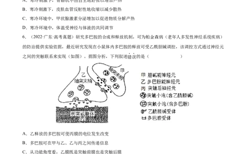 专题09动物生命活动的调节-三年（2020-2022）高考真题生物分项汇编（全国通用）（原卷版）_高考真题分类汇编(2012-2022)生物_高考真题分项汇编(2020-2022)生物