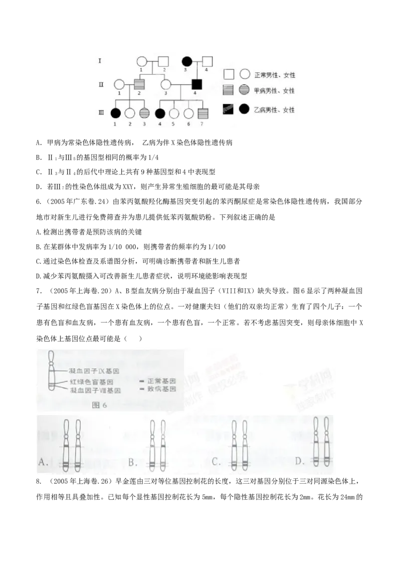 专题05遗传的基本规律与遗传病-十年（2012-2021）高考生物真题分项汇编（全国通用）（原卷版）_高考真题分类汇编(2012-2022)生物_高考真题分项汇编(2012-2021)生物