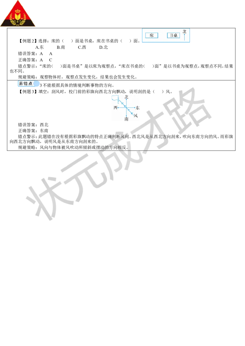 单元重点知识归纳与易错总结_1-6年级下册_R3数下新插图版_旧教材资源_R3数下教案+学案_导学案_1位置与方向