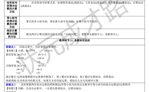 重点单元知识归纳与易错总结_1-6年级下册_R2数下新插图版_旧教材资源_R2数下教案+学案_导学案_5混合运算