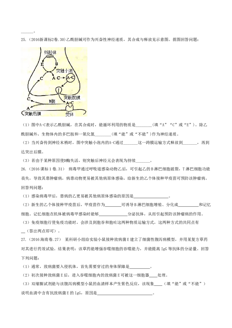 专题08神经调节与体液调节-十年（2012-2021）高考生物真题分项汇编（全国通用）（原卷版）_高考真题分类汇编(2012-2022)生物_高考真题分项汇编(2012-2021)生物