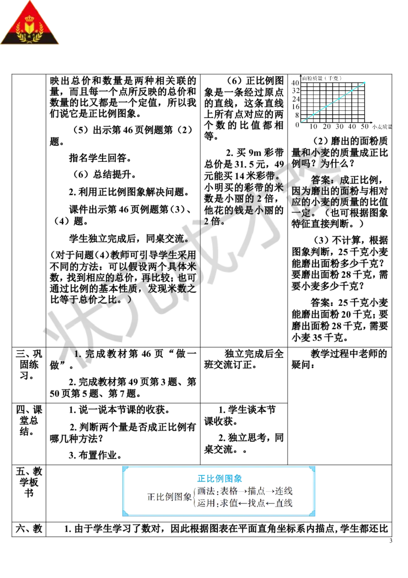 第2课时正比例图象（导学案）_1-6年级下册_R6数下新插图版_R6数下教案+学案_导学案_第4单元比例_2.正比例和反比例