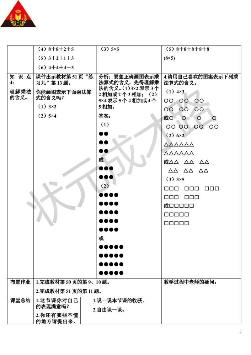 练习课_1-6年级上册_数学2年级上册教学资源包（新教材2025秋）_旧教材课件_导学案新版_4表内乘法（一）_1.乘法的初步认识