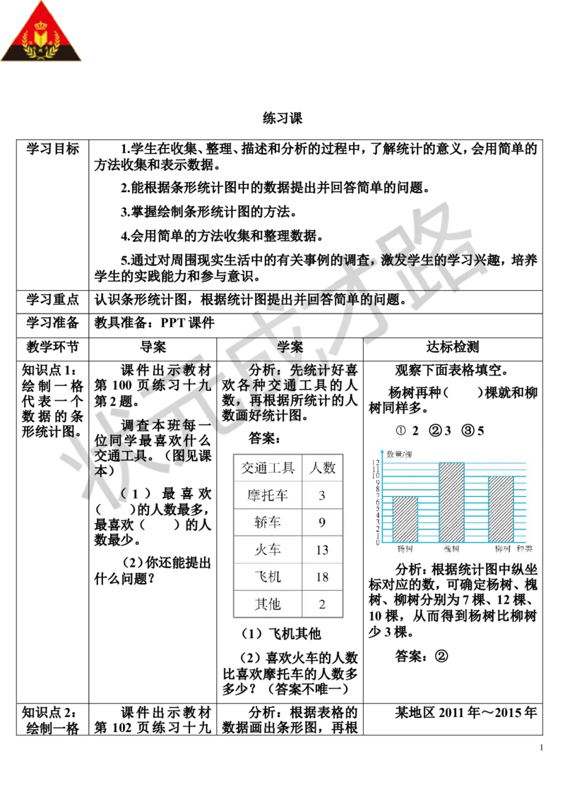 练习课_1-6年级上册_数学4年级上册教学资源包_导学案新版_7条形统计图