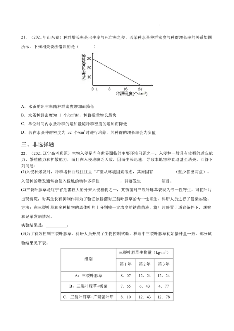 专题11种群和群落-三年（2020-2022）高考真题生物分项汇编（全国通用）（原卷版）_高考真题分类汇编(2012-2022)生物_高考真题分项汇编(2020-2022)生物