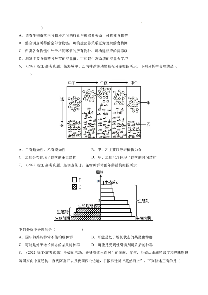 专题11种群和群落-三年（2020-2022）高考真题生物分项汇编（全国通用）（原卷版）_高考真题分类汇编(2012-2022)生物_高考真题分项汇编(2020-2022)生物
