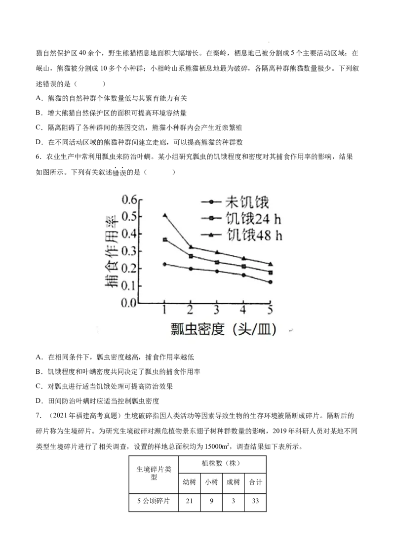 专题11种群和群落-三年（2020-2022）高考真题生物分项汇编（全国通用）（原卷版）_高考真题分类汇编(2012-2022)生物_高考真题分项汇编(2020-2022)生物