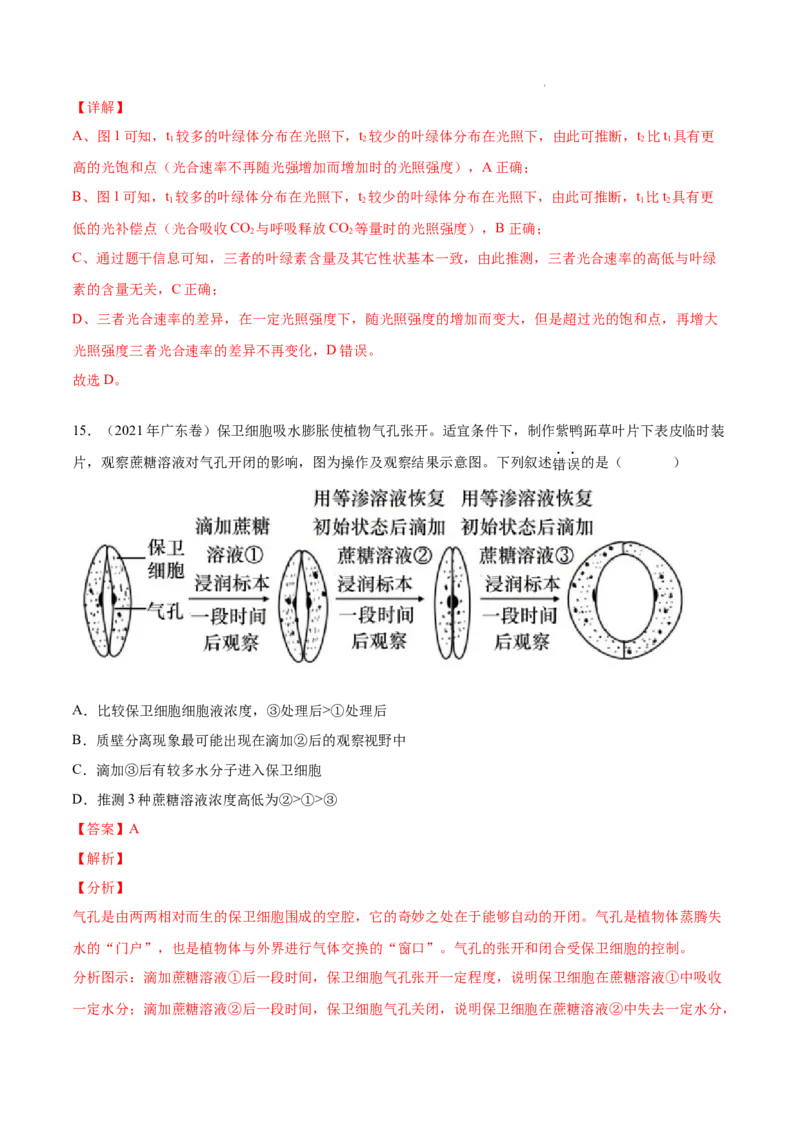 专题02细胞的物质运输、酶与ATP-三年（2020-2022）高考真题生物分项汇编（全国通用）（解析版）_高考真题分类汇编(2012-2022)生物_高考真题分项汇编(2020-2022)生物
