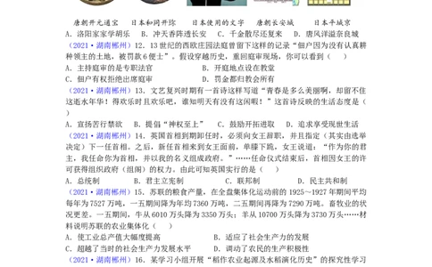 2021年湖南省郴州市中考历史试题（word版，有答案）_6.2015-2025年中考历史_2.历史中考真题2015-2024年_地区卷_湖南省_郴州历史17-22