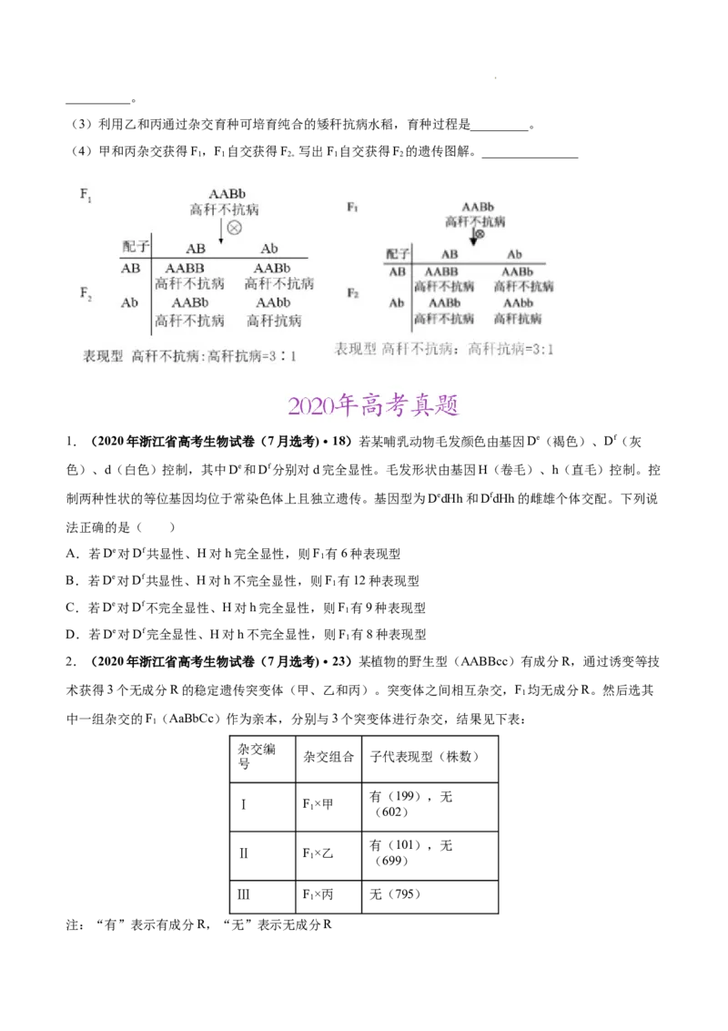 专题06基因的分离定律和自由组合定律-三年（2020-2022）高考真题生物分项汇编（全国通用）（原卷版）_高考真题分类汇编(2012-2022)生物_高考真题分项汇编(2020-2022)生物