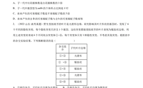 专题06基因的分离定律和自由组合定律-三年（2020-2022）高考真题生物分项汇编（全国通用）（原卷版）_高考真题分类汇编(2012-2022)生物_高考真题分项汇编(2020-2022)生物