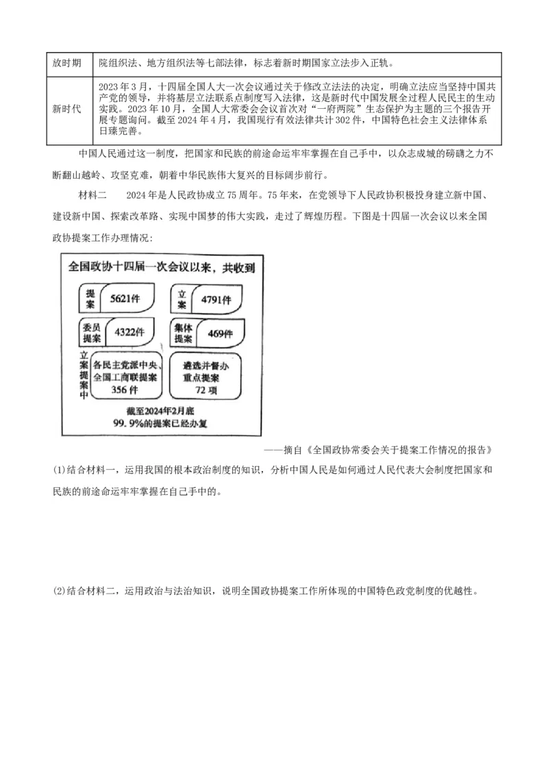 第六课我国的基本政治制度复习检测（原卷版）一轮备课优选2025年高考政治一轮复习精品课件＋学案＋练习（统编版）_42025年新高考资料_一轮复习_必修三《政治与法治》