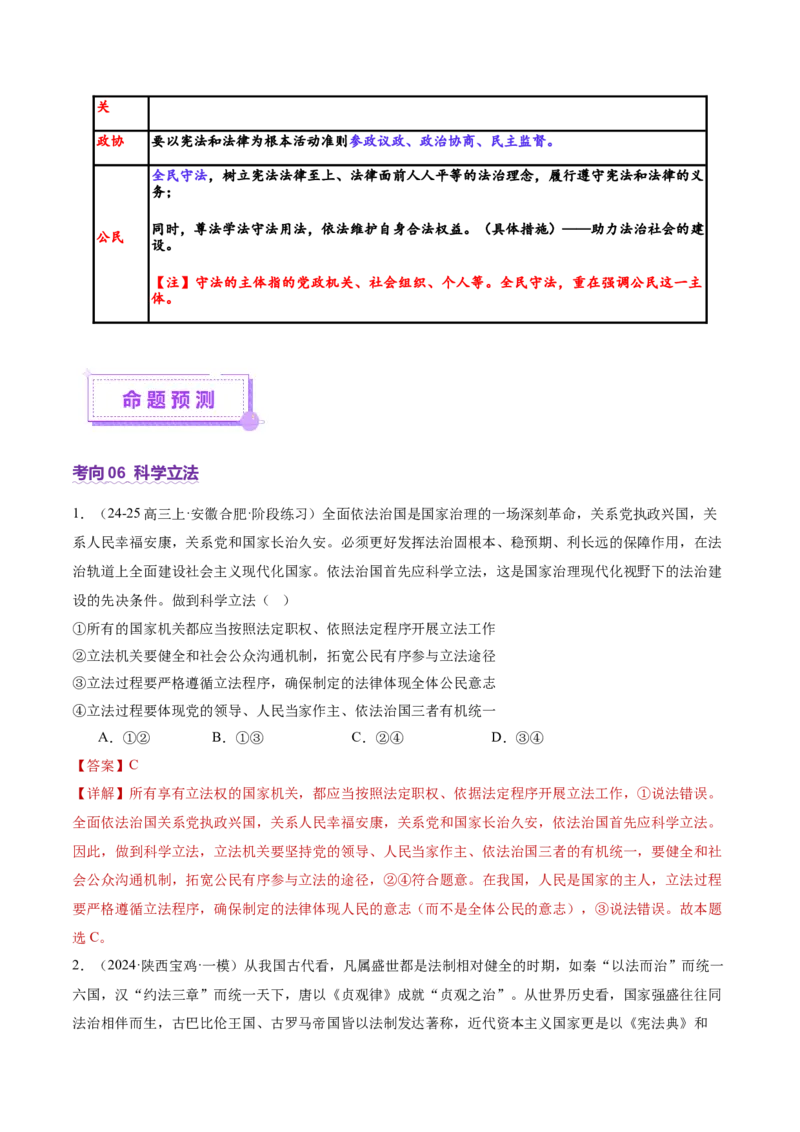专题07全面依法治国（讲义）（解析版）(1)_42025年新高考资料_二轮复习_上好课2025年高考政治二轮复习讲练测（新高考通用）338376762