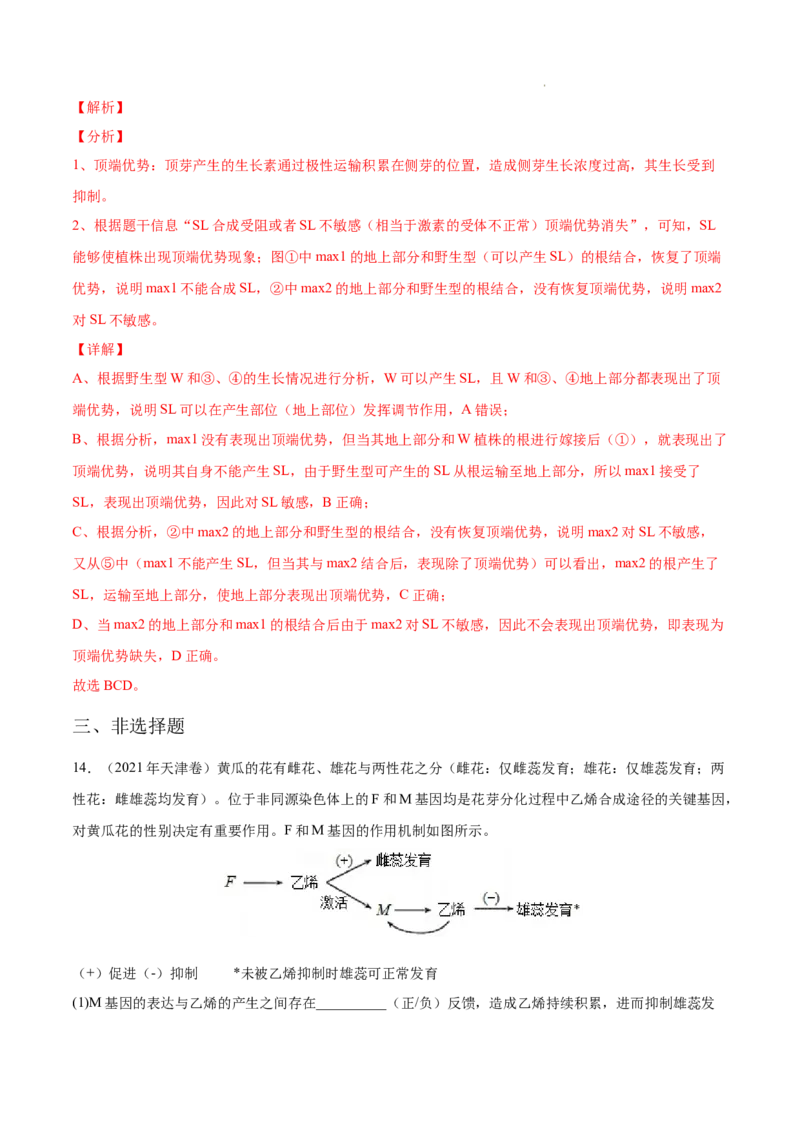 专题10植物生命活动的调节-三年（2020-2022）高考真题生物分项汇编（全国通用）（解析版）_高考真题分类汇编(2012-2022)生物_高考真题分项汇编(2020-2022)生物