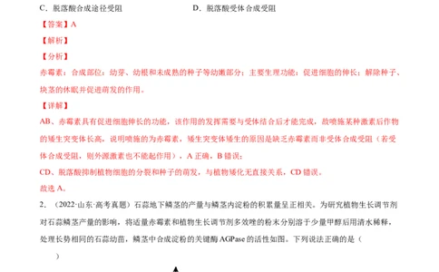 专题10植物生命活动的调节-三年（2020-2022）高考真题生物分项汇编（全国通用）（解析版）_高考真题分类汇编(2012-2022)生物_高考真题分项汇编(2020-2022)生物