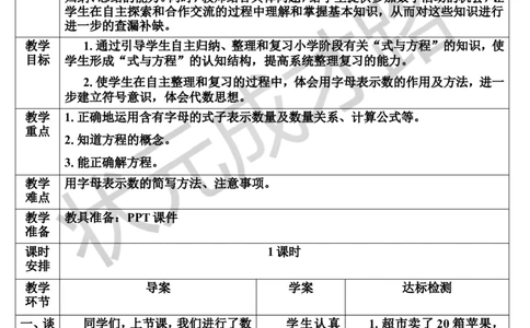 第7课时式与方程（1）（导学案）_1-6年级下册_R6数下新插图版_R6数下教案+学案_导学案_第6单元整理和复习_1.数与代数