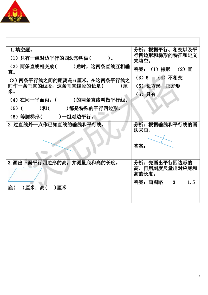 重点单元核心归纳与易错警示_1-6年级上册_数学4年级上册教学资源包_导学案新版_5平行四边形和梯形