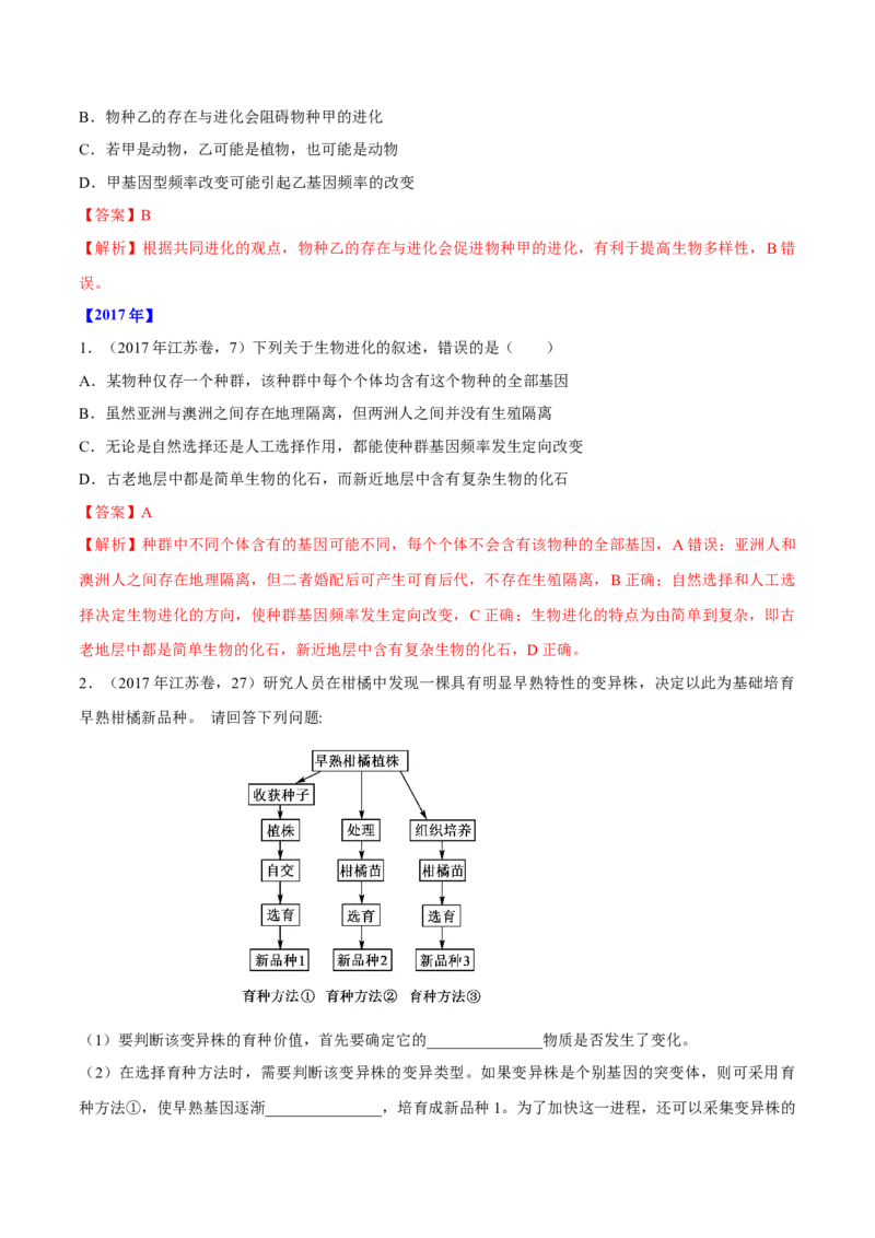 专题06生物的变异与进化-十年（2012-2021）高考生物真题分项汇编（全国通用）（解析版）_高考真题分类汇编(2012-2022)生物_高考真题分项汇编(2012-2021)生物
