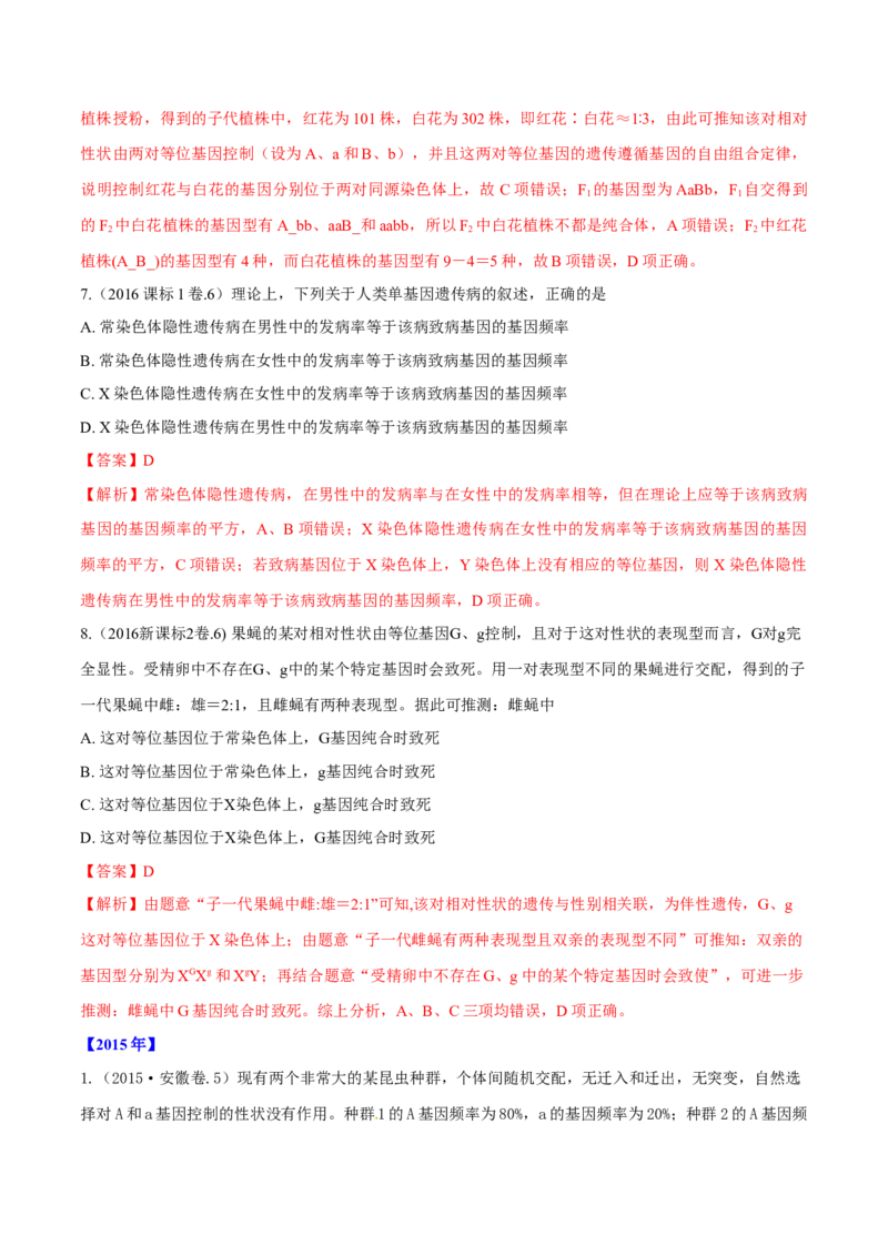 专题06生物的变异与进化-十年（2012-2021）高考生物真题分项汇编（全国通用）（解析版）_高考真题分类汇编(2012-2022)生物_高考真题分项汇编(2012-2021)生物