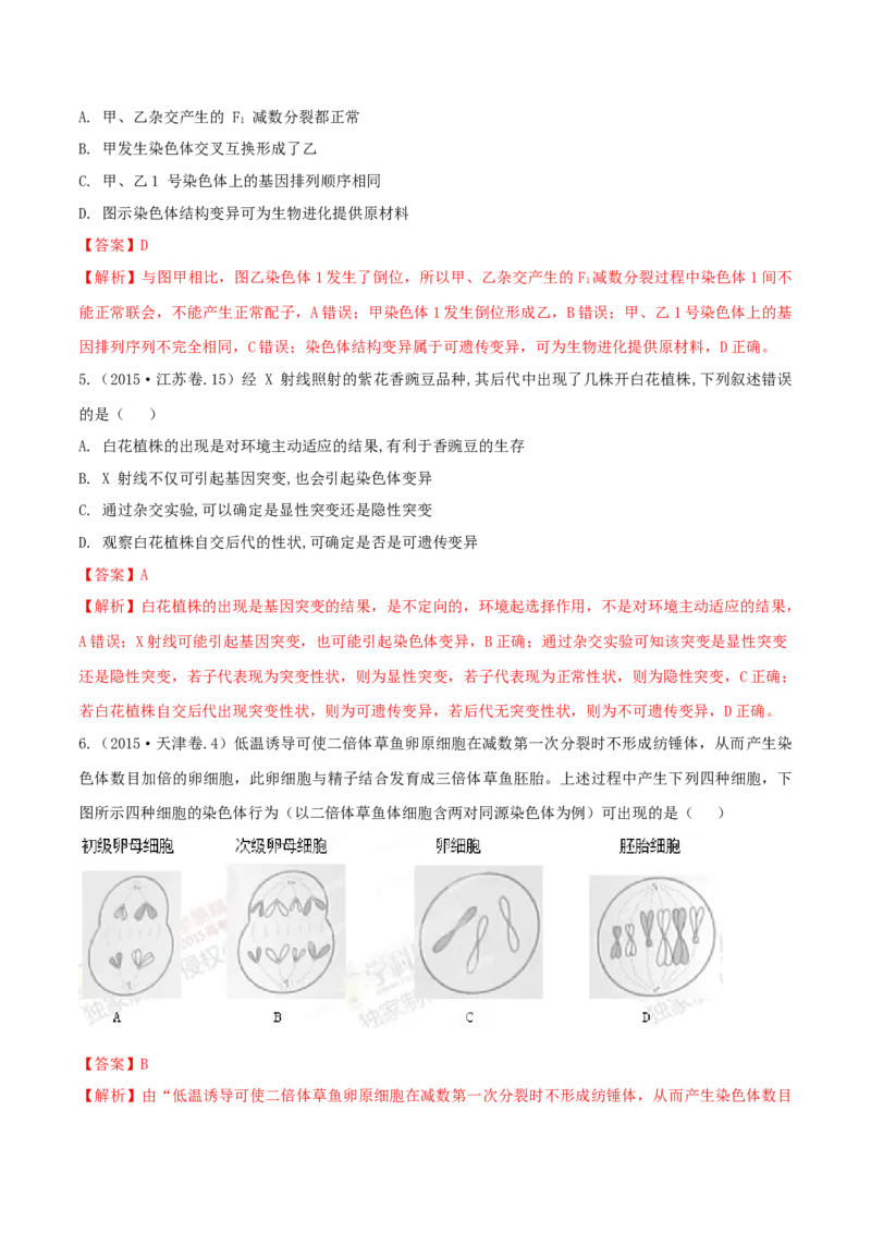 专题06生物的变异与进化-十年（2012-2021）高考生物真题分项汇编（全国通用）（解析版）_高考真题分类汇编(2012-2022)生物_高考真题分项汇编(2012-2021)生物