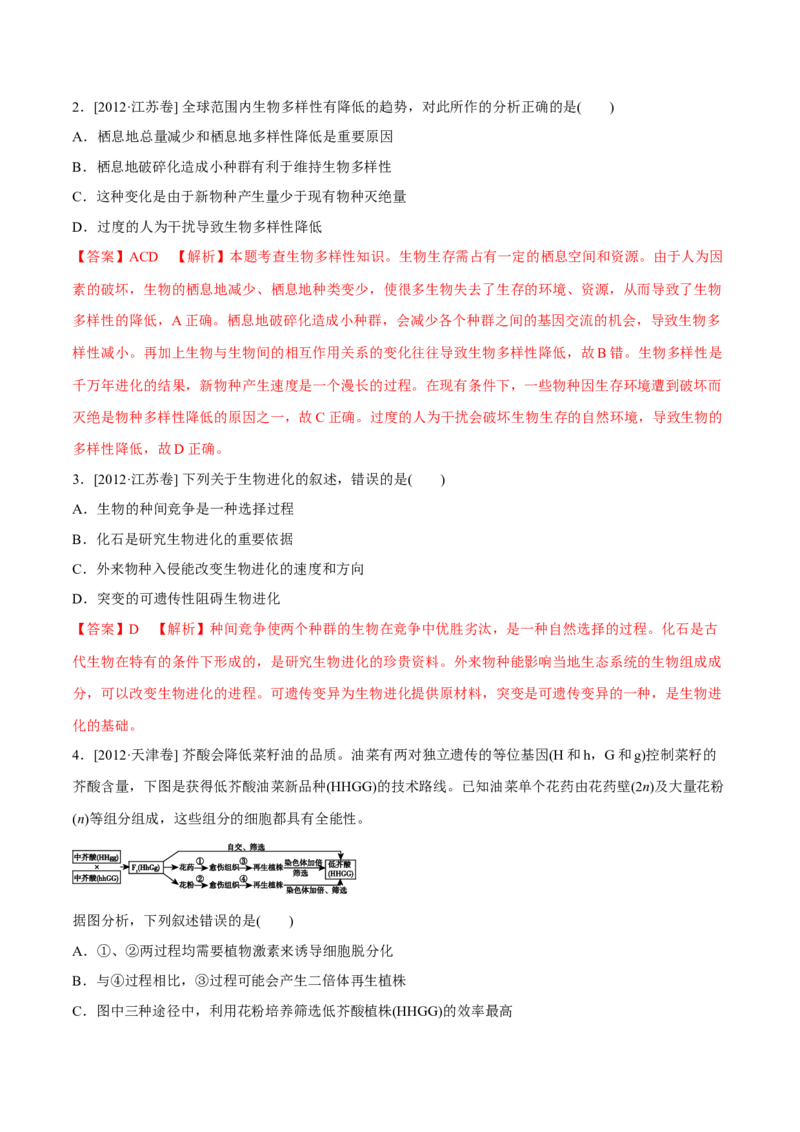 专题06生物的变异与进化-十年（2012-2021）高考生物真题分项汇编（全国通用）（解析版）_高考真题分类汇编(2012-2022)生物_高考真题分项汇编(2012-2021)生物