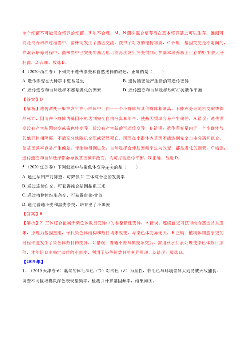 专题06生物的变异与进化-十年（2012-2021）高考生物真题分项汇编（全国通用）（解析版）_高考真题分类汇编(2012-2022)生物_高考真题分项汇编(2012-2021)生物