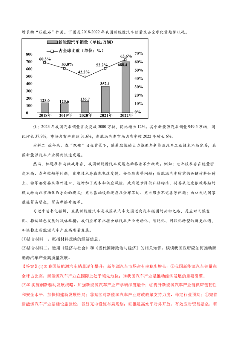 必刷题主观题50道选择性必修1《当代国际政治与经济》（解析版）_42025年新高考资料_专项复习_2025年高考政治分册专项复习（新教材新高考）