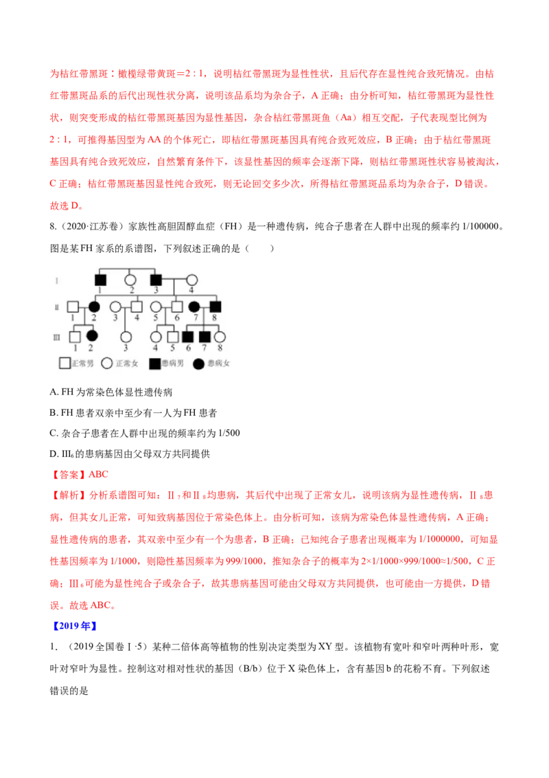 专题05遗传的基本规律与遗传病-十年（2012-2021）高考生物真题分项汇编（全国通用）（解析版）_高考真题分类汇编(2012-2022)生物_高考真题分项汇编(2012-2021)生物