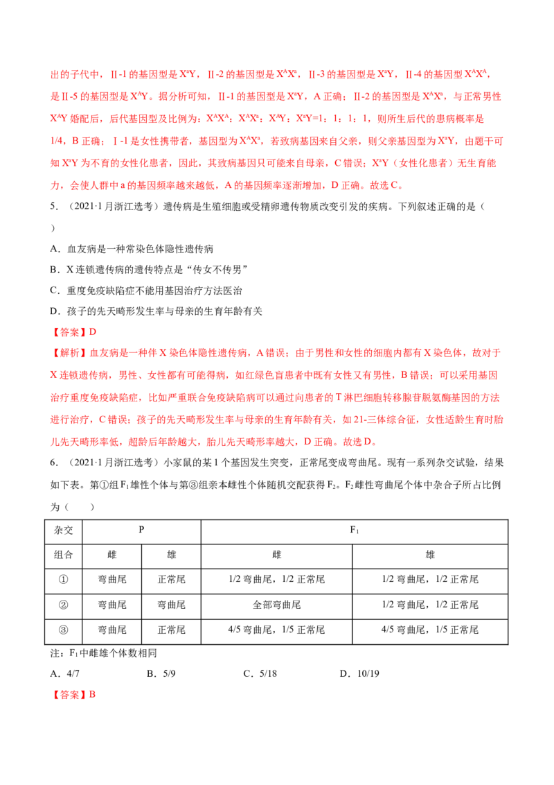 专题05遗传的基本规律与遗传病-十年（2012-2021）高考生物真题分项汇编（全国通用）（解析版）_高考真题分类汇编(2012-2022)生物_高考真题分项汇编(2012-2021)生物