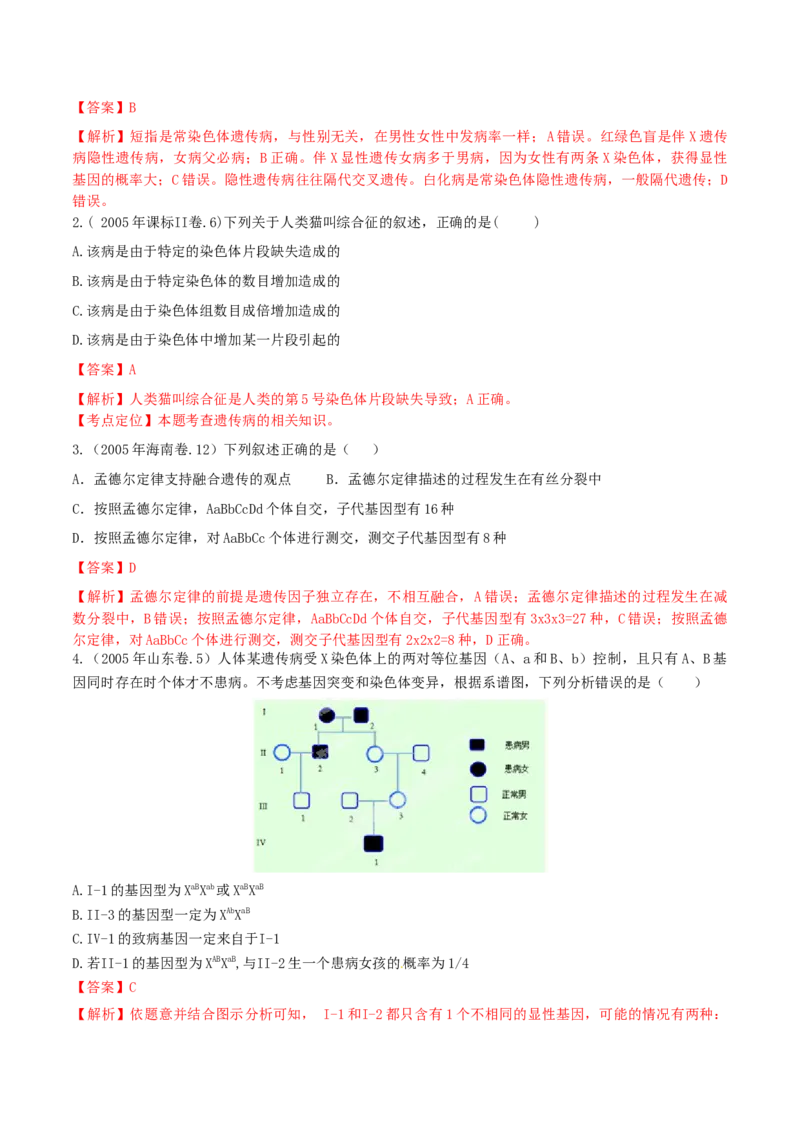 专题05遗传的基本规律与遗传病-十年（2012-2021）高考生物真题分项汇编（全国通用）（解析版）_高考真题分类汇编(2012-2022)生物_高考真题分项汇编(2012-2021)生物