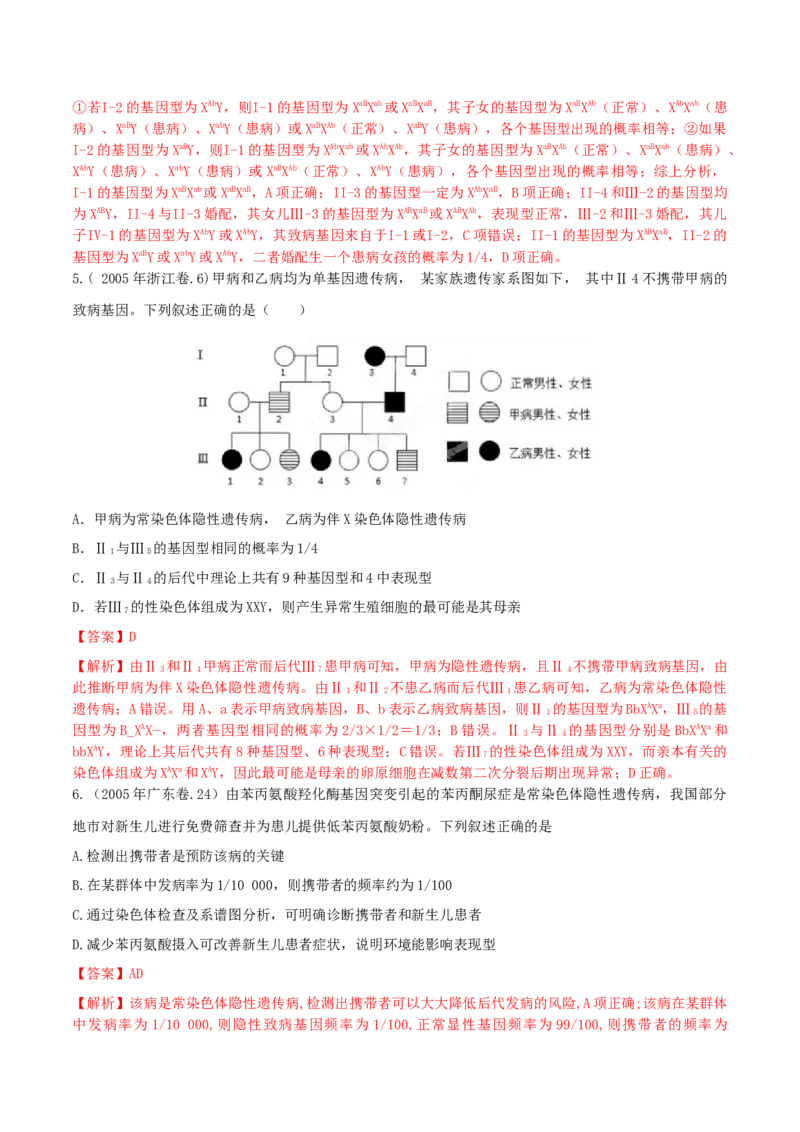 专题05遗传的基本规律与遗传病-十年（2012-2021）高考生物真题分项汇编（全国通用）（解析版）_高考真题分类汇编(2012-2022)生物_高考真题分项汇编(2012-2021)生物