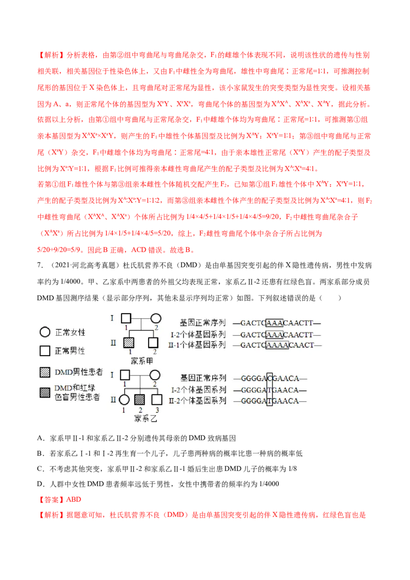 专题05遗传的基本规律与遗传病-十年（2012-2021）高考生物真题分项汇编（全国通用）（解析版）_高考真题分类汇编(2012-2022)生物_高考真题分项汇编(2012-2021)生物
