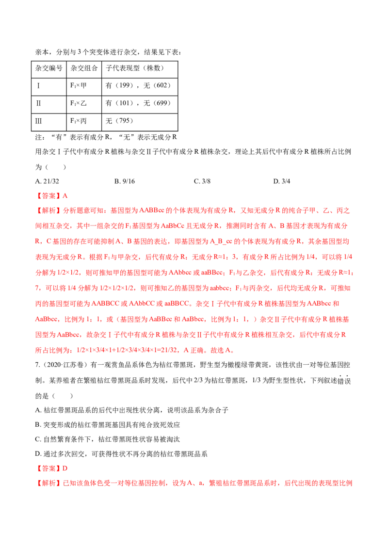 专题05遗传的基本规律与遗传病-十年（2012-2021）高考生物真题分项汇编（全国通用）（解析版）_高考真题分类汇编(2012-2022)生物_高考真题分项汇编(2012-2021)生物