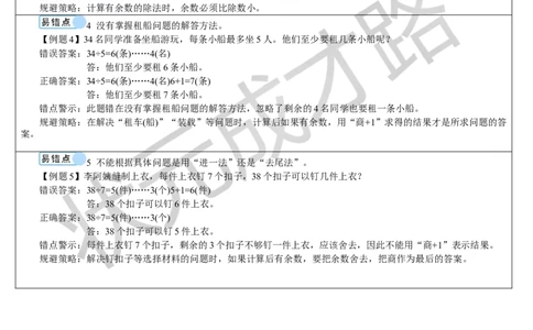 重点单元知识归纳与易错总结_1-6年级下册_R2数下新插图版_旧教材资源_R2数下教案+学案_导学案_6有余数的除法