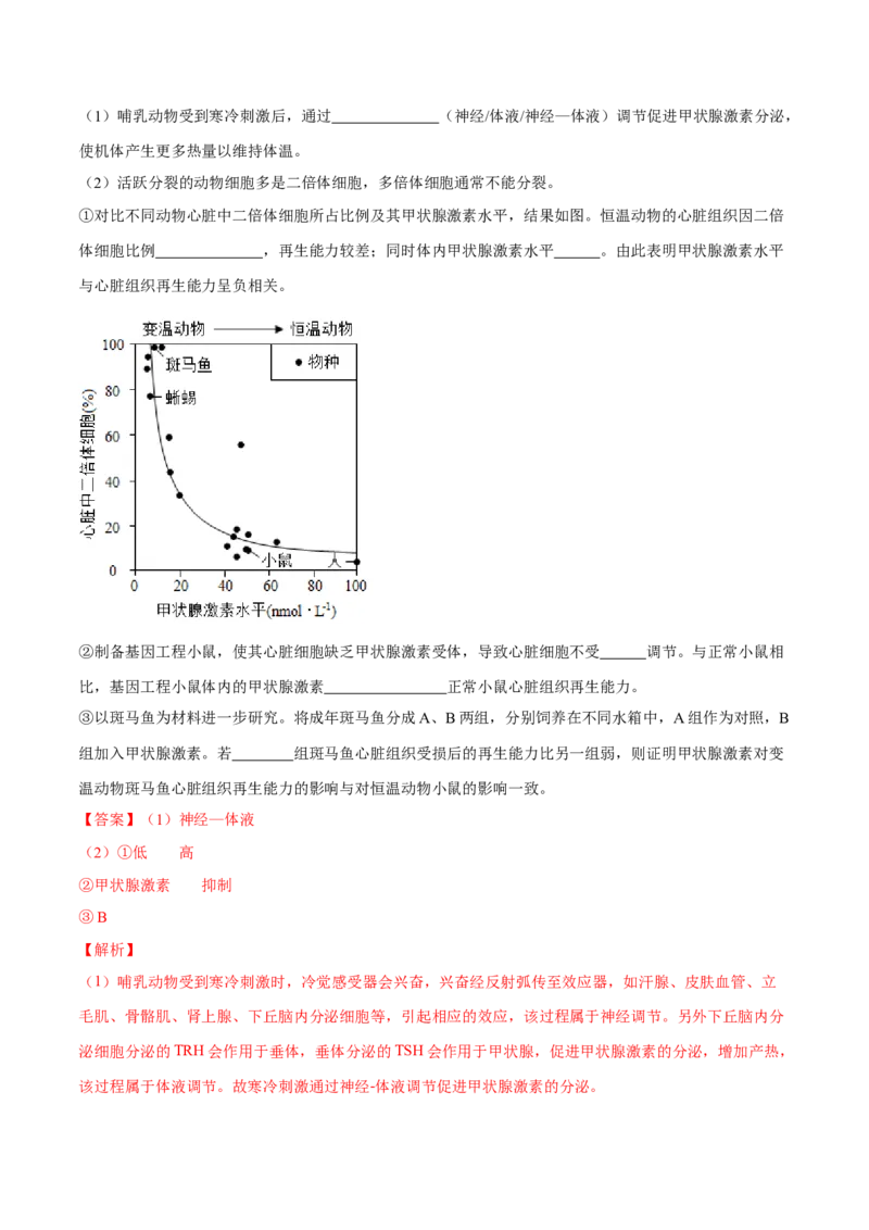 专题15生命活动的调节与免疫综合-十年（2012-2021）高考生物真题分项汇编（全国通用）（解析版）_高考真题分类汇编(2012-2022)生物_高考真题分项汇编(2012-2021)生物