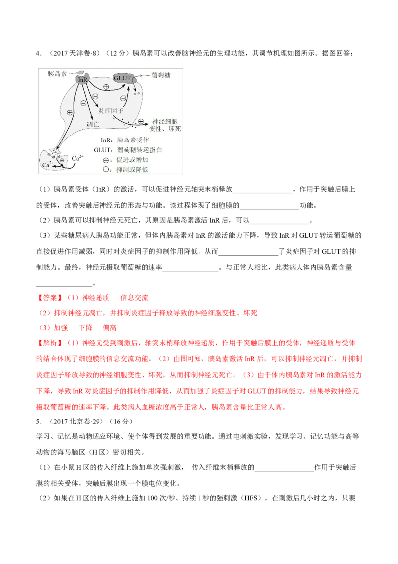 专题15生命活动的调节与免疫综合-十年（2012-2021）高考生物真题分项汇编（全国通用）（解析版）_高考真题分类汇编(2012-2022)生物_高考真题分项汇编(2012-2021)生物