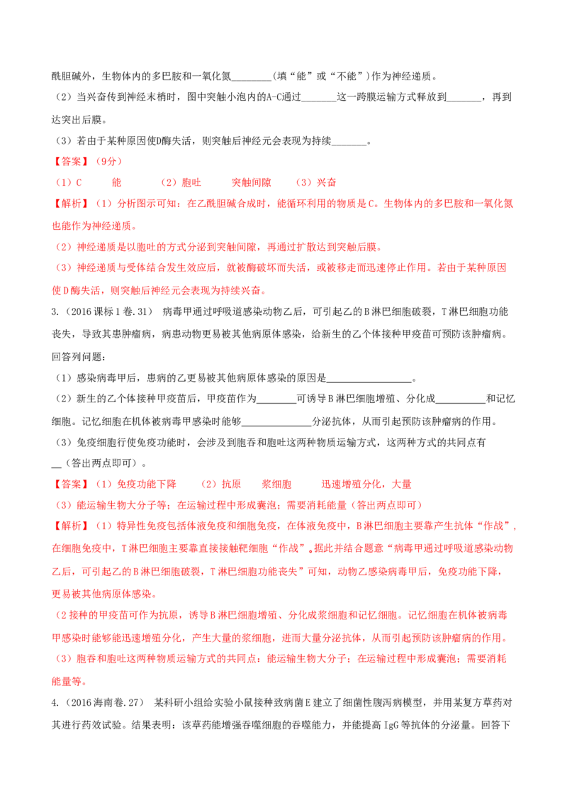 专题15生命活动的调节与免疫综合-十年（2012-2021）高考生物真题分项汇编（全国通用）（解析版）_高考真题分类汇编(2012-2022)生物_高考真题分项汇编(2012-2021)生物