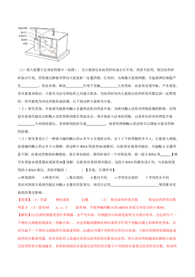专题15生命活动的调节与免疫综合-十年（2012-2021）高考生物真题分项汇编（全国通用）（解析版）_高考真题分类汇编(2012-2022)生物_高考真题分项汇编(2012-2021)生物