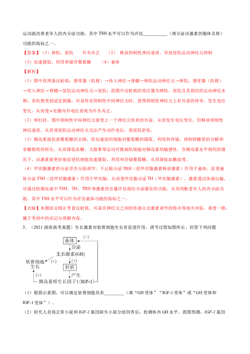 专题15生命活动的调节与免疫综合-十年（2012-2021）高考生物真题分项汇编（全国通用）（解析版）_高考真题分类汇编(2012-2022)生物_高考真题分项汇编(2012-2021)生物